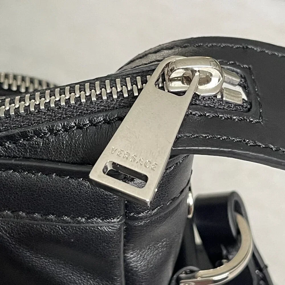 Versace Black Men's Leather multi-compartment messenger‎ shoulder bag 1012234